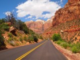 Motorcycle road in Bruce Canyon with mountains